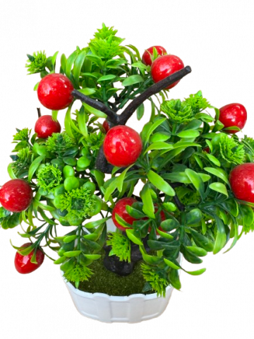 Copacel decorativ artificial cu fructe rosii in ghiveci, plastic, 13x8x30 cm [1]