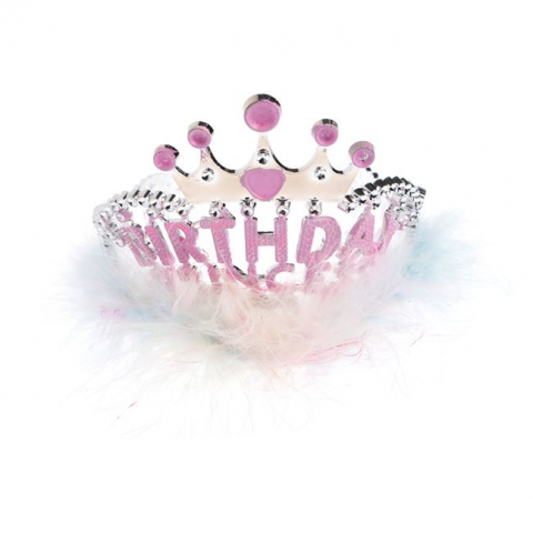 Articole pentru Petrecere - Coroniță pentru fetite roz-argintiu, cu mesajul Birthday