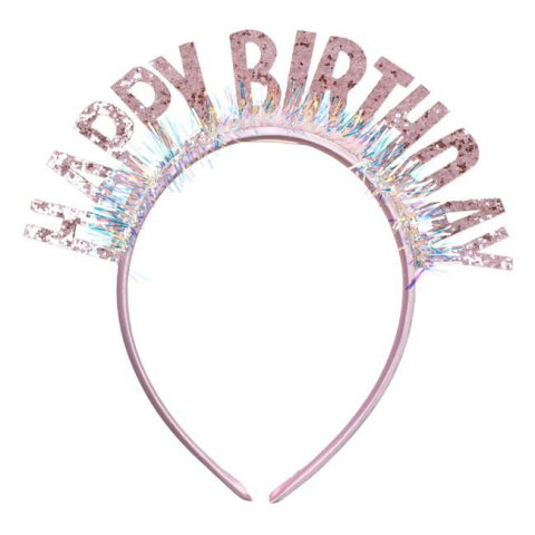 Articole pentru Petrecere - Coroniță pentru fetite roz, cu mesajul Happy Birthday