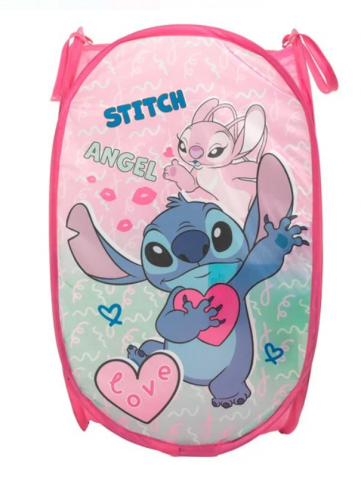 Jocuri si articole copii - Cos pliabil pentru jucarii,model Stitch,roz,36x58 cm