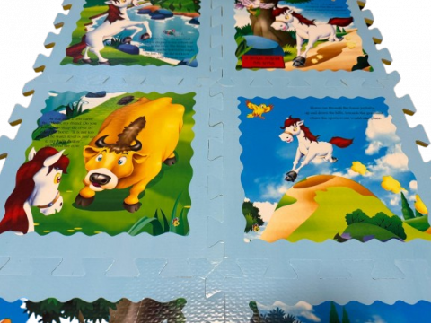 Covor de joaca tip puzzle cu animale basme,spuma,multicolor,8 piese,albastru [1]