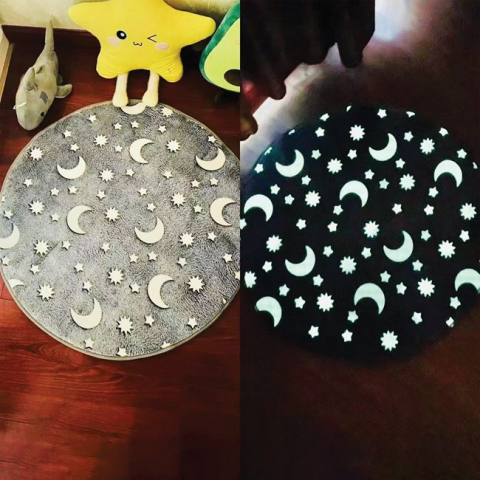 Jocuri si articole copii - Covor rotund pentru copii cu stele fosforescente,gri,80 cm