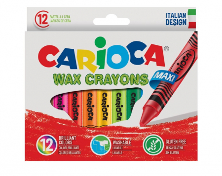 Carioci - Creioane cerate groase lavabile Carioca Wax Crayons Maxi-set 12 bucati