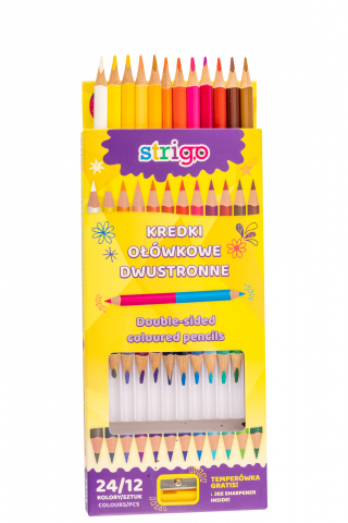 Creioane colorate duble, Strigo, 12 bucati, 24 culori, triunghiulare, cu ascutitoare [3]