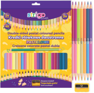Creioane colorate - Creioane colorate duble Strigo, 48 culori pastel, cu ascuțitoare