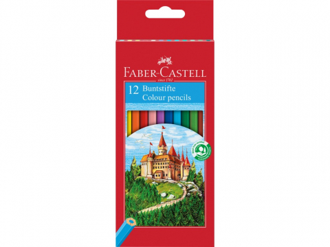 Creioane colorate - Creioane colorate Faber-Castell 12/set, hexagonale, cutie carton