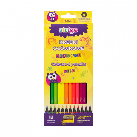 Produse art & craft-Lucru manual - Creioane colorate Strigo Neon cu ascutitoare, 12 culori/set