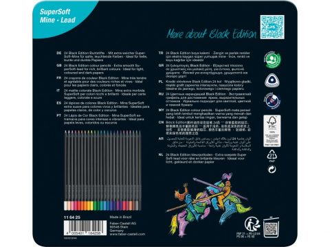 Creioane Black Edition Faber-Castell 24 culori, triunghiulare, cutie metal [2]