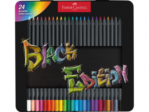 Creioane colorate - Creioane Black Edition Faber-Castell 24 culori, triunghiulare, cutie metal
