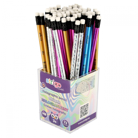 Creion Strigo HB cu gumă, corp holografic,diverse culori [1]
