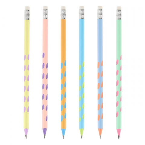 Creioane Strigo plastic HB, cu grip și gumă, culori mix [6]