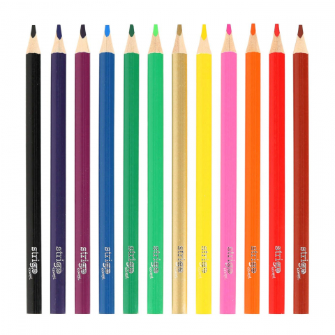 Creioane triunghiulare colorate Strigo, ascutitoare inclusa, 12 culori/set [2]