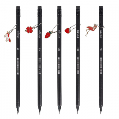 Creion Strigo HB Charms, lemn negru, cu pandantiv decorativ,diverse modele [2]