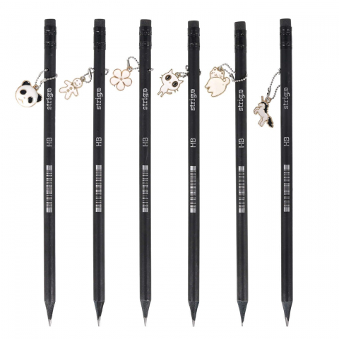Creioane si accesorii - Creion Strigo HB Charms, lemn negru, cu pandantiv decorativ,diverse modele
