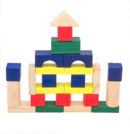 Jocuri si Jucarii Educative - Cuburi colorate din lemn pentru constructii-50 piese