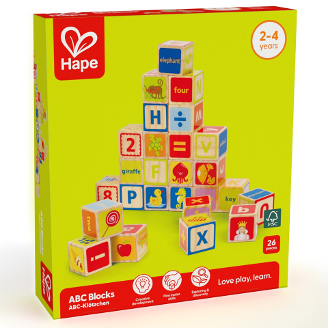 Jucarii Bebelusi - Cuburi din lemn cu litere și numere (26 piese)