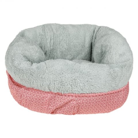 Articole animale de companie - Culcus rotund pentru animale din blana artificiala,roz-gri,50x25 cm