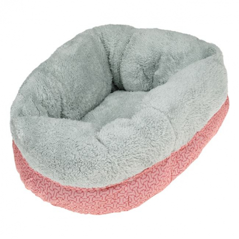 Culcus rotund pentru animale din blana artificiala,roz-gri,50x25 cm [1]