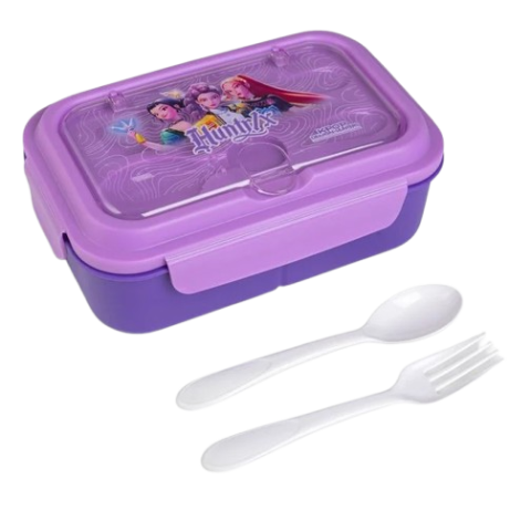Cutie alimente K-Pop pentru copii, 3 compartimente, tacamuri incluse, mov [3]