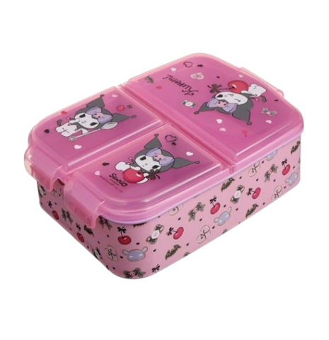Caserole si cutii alimentare - Cutie alimente Kuromi cu 3 compartimente, plastic fara BPA, roz, 790 ml