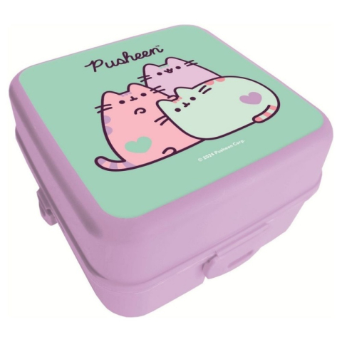 Caserole si cutii alimentare - Cutie alimente pentru copii Pusheen, plastic BPA Free, verde cu mov