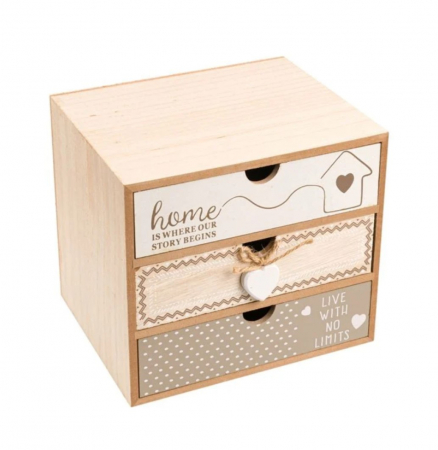 Decoratiuni - Cutie decorativa cu 3 sertare pentru noptiera sau birou din lemn