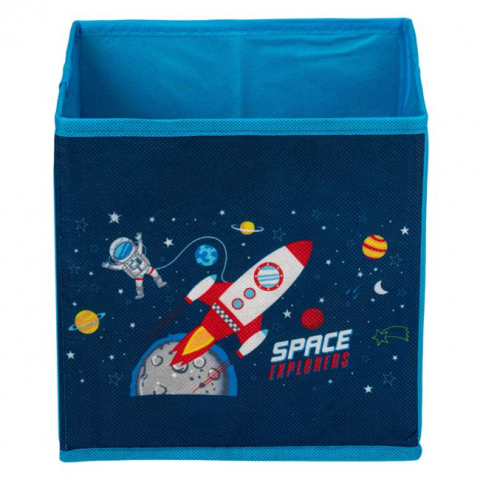 Jocuri si articole copii - Cutie depozitare cu imprimeu spatiu cosmic,textil,20x20x20 cm