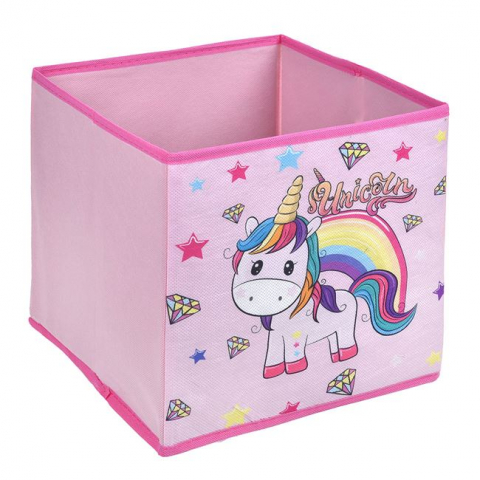 Jocuri si articole copii - Cutie depozitare cu imprimeu unicorn,Textil,25x25x25 cm