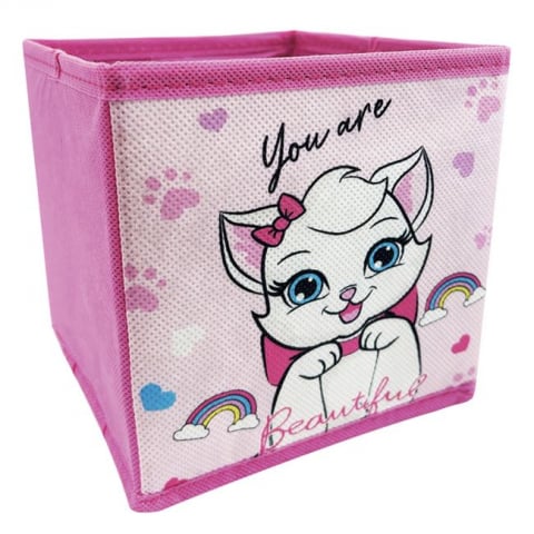 Jocuri si articole copii - Cutie depozitare,imprimeu pisicuta,textil,15x15x15 cm