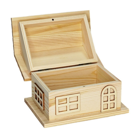 Cutie din lemn forma casuta pentru pictat si decorat, 15x12x11 cm [2]