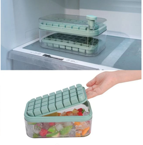 Cutie transparenta pentru cuburi de gheata cu 2 tavi, verde menta, 24x13.7x11 cm [3]