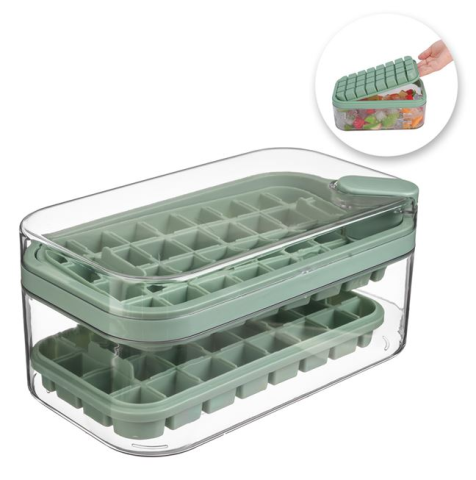 Sport & Activitati in aer liber - Cutie transparenta pentru cuburi de gheata cu 2 tavi, verde menta, 24x13.7x11 cm