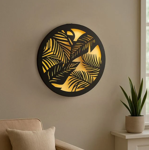 Decoratiune solara metalica neagra cu model frunze,pentru exterior, Ø40 cm [1]