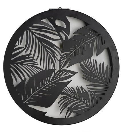 Felinare, stalpi si lampi solare - Decoratiune solara metalica neagra cu model frunze,pentru exterior, Ø40 cm