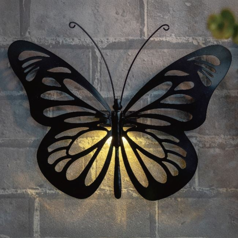 Decoratiune solara metalica neagra Fluture, 34x26 cm [1]