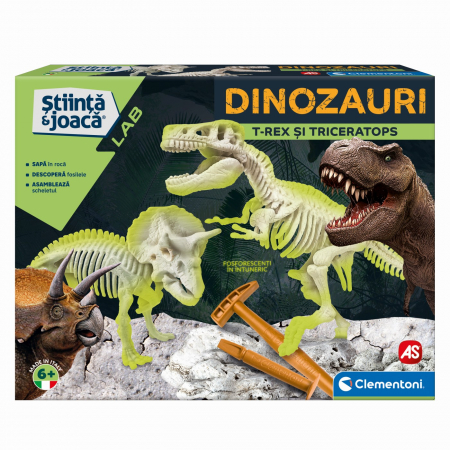 Jocuri si articole copii - Descoperă Dinozaurul T-Rex Triceraptor Fluo Știință și Joacă
