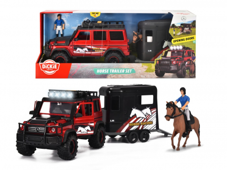 Masinute, Motociclete, Elicoptere, Avioane & Trenulete - Dickie set masinuta cu remorca si cal