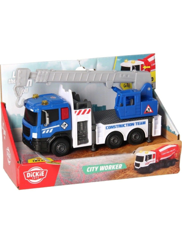DICKIE TOYS CITY WORKER  VEHICUL DE CONSTRUCTII CU LUMINI SI SUNETE MACARA ALBASTRA 17CM [0]