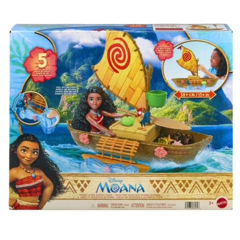 Vehicule și mașinuțe - DISNEY PRINCESS SET BARCA CANOE A LUI MOANA SI AVENTURI IN OCEAN 38CM