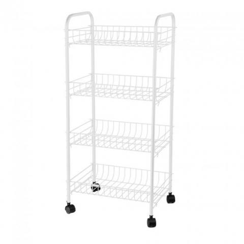 Articole pentru depozitare & organizare - Etajera multifunctionala cu 4 rafturi si roti, metal, alb,80x30x25