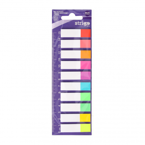 Intercalatoare si indexuri - Etichete Indexare Strigo cu riglă 10x20 file, 10 culori Neon, 45x12mm
