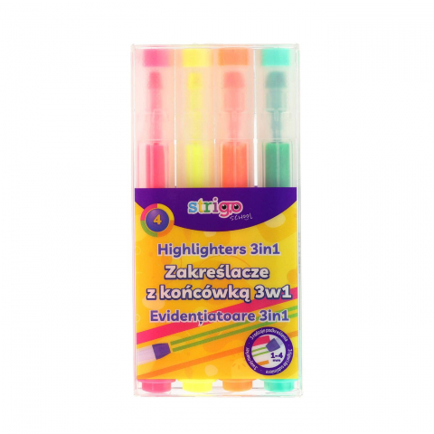 Textmarkere - Evidentiator Strigo cu varf special, 3 in 1, 4 culori