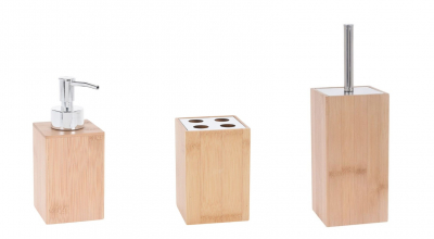 Articole Baie - Set accesorii din bambus pentru baie format din dozator sapun lichid