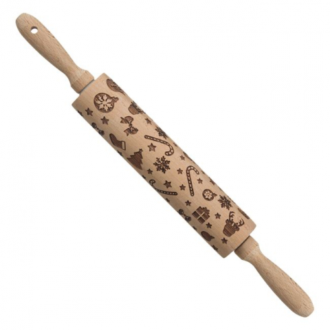 Articole pentru Craciun - Facalet din lemn imprimat cu modele Craciun,20 cm