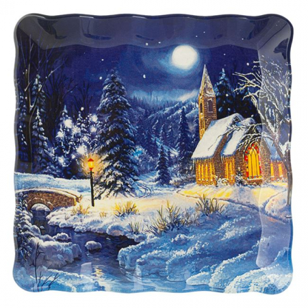 Articole pentru Craciun - Farfurie patrata pentru desert Night Blue