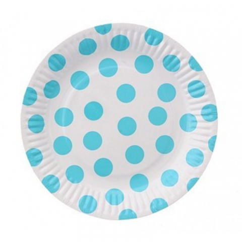 Articole pentru Petrecere - Descoperă Setul de 6 Farfurii Aniversare GoDan Party - Buline Bleu, 18 cm, Carton, Alb
