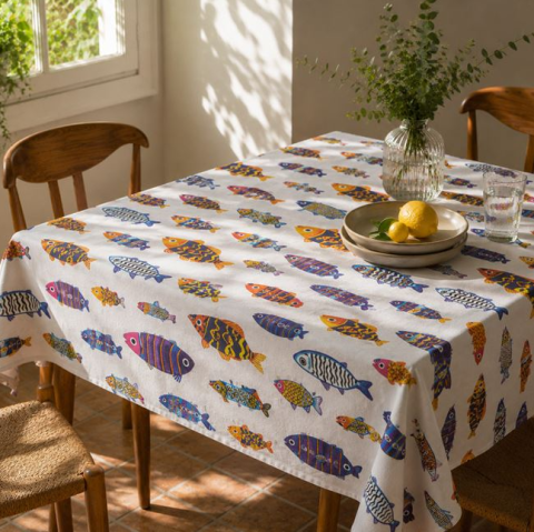 Articole Bucatarie - Fata de masa cu model pesti,multicolor, 180x140 cm