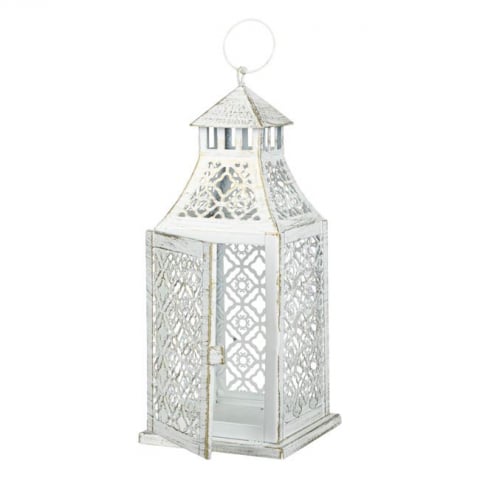 Casa si gradina - Felinar cu model perforat decorativ cu maner si usa ,metal,alb,12x12x29 cm