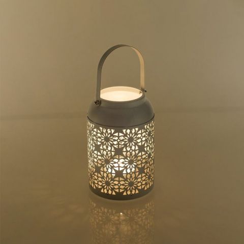 Felinar decorativ cu maner,model flori perforate,metal,12x19 cm [1]