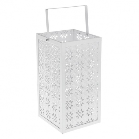 Casa si gradina - Felinar decorativ cu maner,model flori perforate,metal,13x13x26 cm